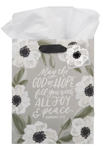 God of Hope Gray Floral Medium Gift Bag - Romans 15:13