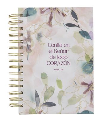 Diario espiral con flor morada “Confía en el Señor” – Proverbios 3:5
