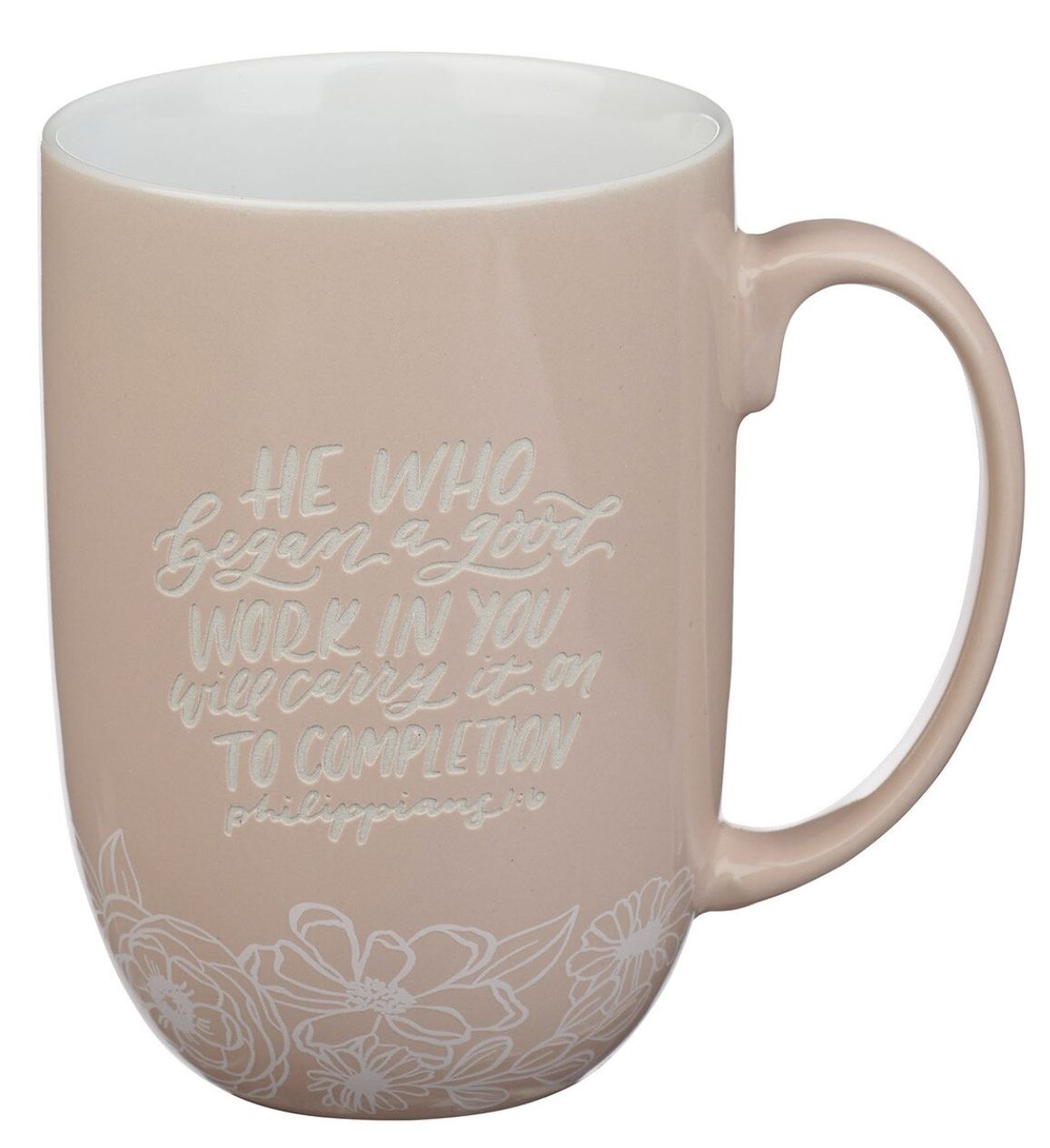 Good Work Pink Floral Ceramic Coffee Mug - Philippians 1:6