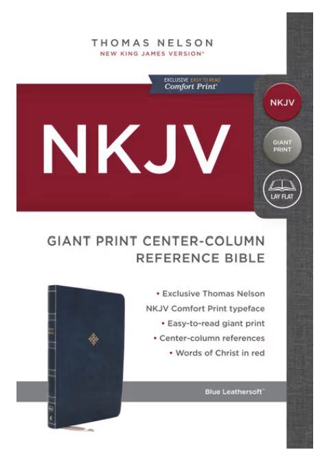 NKJV, Reference Bible, Center-Column Giant Print, Leathersoft, Blue, Red Letter Edition, Comfort Print Holy Bible, New King James Version