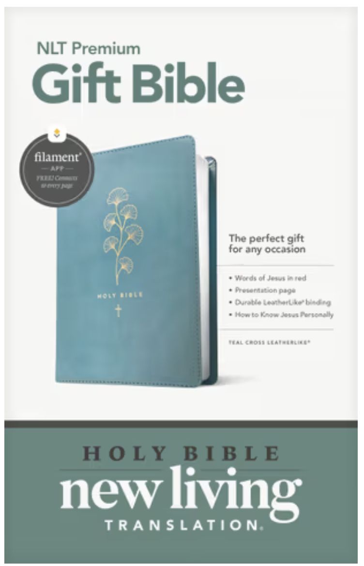 Premium Gift Bible NLT, Filament Enabled Leatherlike, Teal Cross, Red Letter
