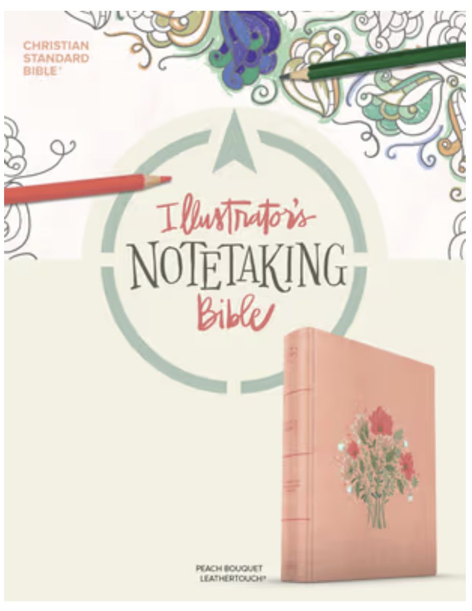 CSB Illustrator's Notetaking Bible, Large Print Edition, Peach Bouquet Leathertouch