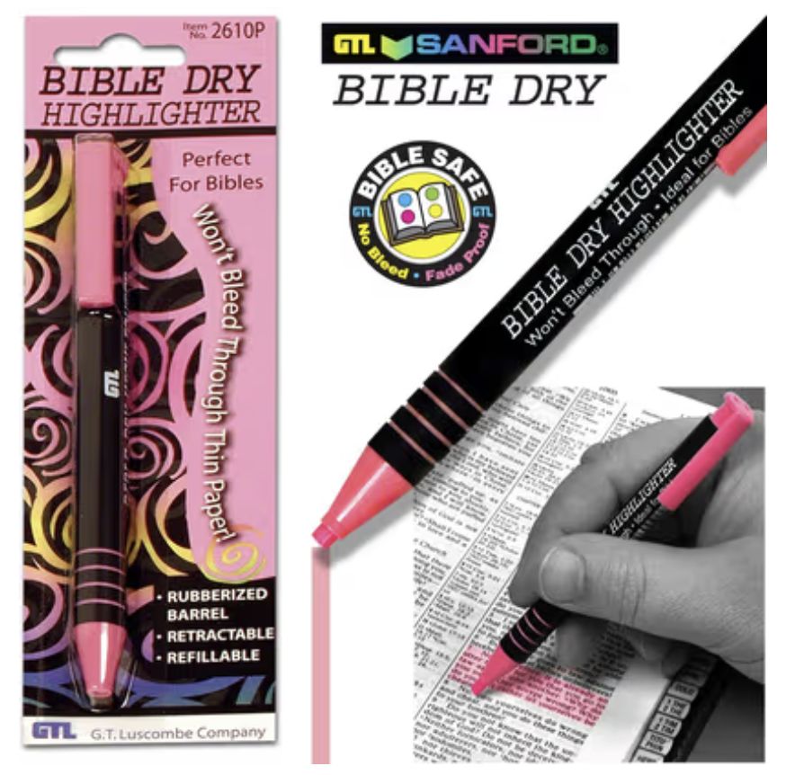 Bible Dry Highlighter - Pink Carded