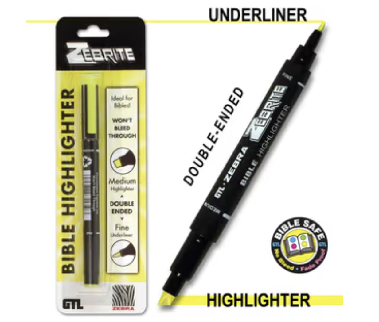 Zebrite Double Ended Highlighter - Yellow Carded