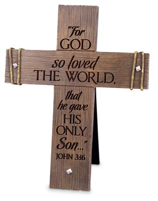 Tabletop Cross For God Loved Rugged 9.5&quot;