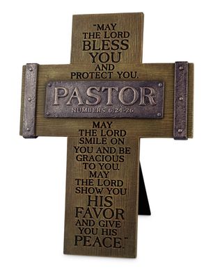 Tabletop Cross Pastor Blessings 8.5&quot; Resin