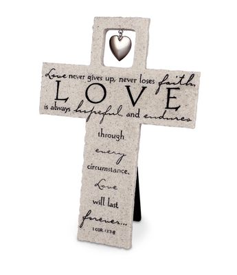Tabletop Cross Love Emblem Stone 9.5&quot;H