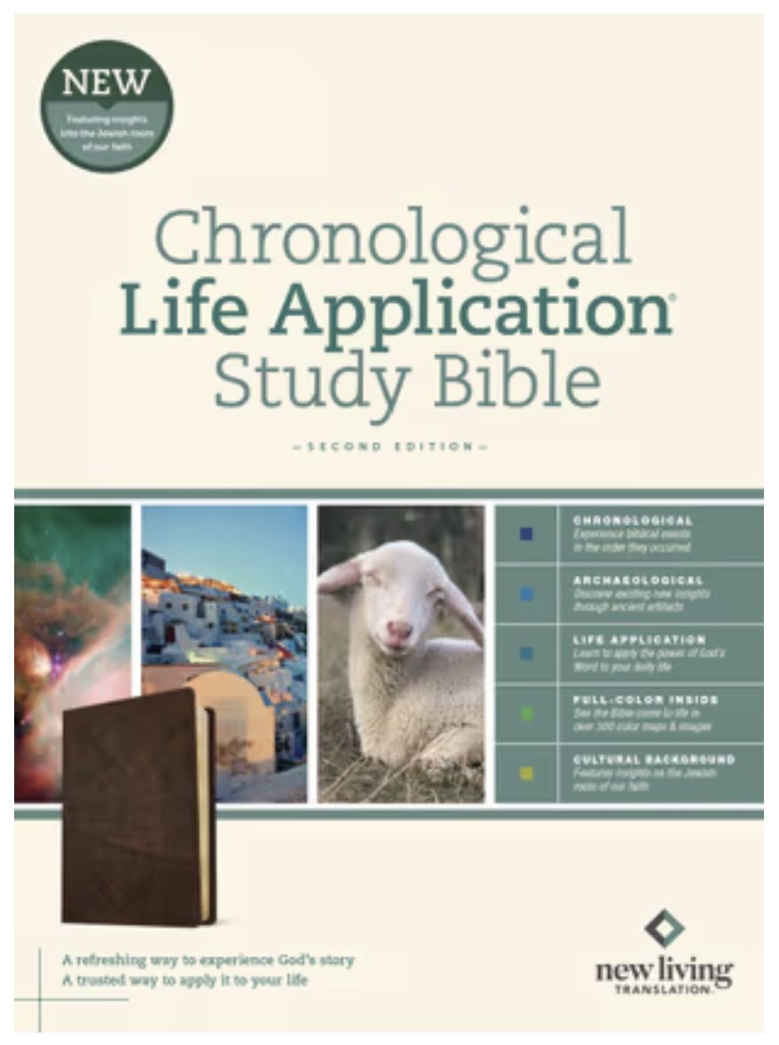 NLT Chronological Life Application Study Bible, Second Edition Leatherlike, Heritage Oak Brown