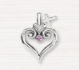 S/S Heart Pink CZ Cross Necklace