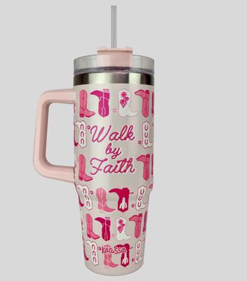 Walk By Faith 30 oz Stainless Steel Mug With Straw