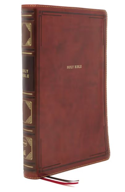 NKJV, Reference Bible, Center-Column Giant Print, Leathersoft, Brown, Red Letter Edition, Thumb Indexed, Comfort Print