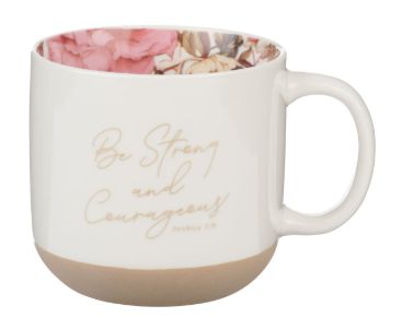 Be Strong and Courageous Pink Dahlia Ceramic Coffee Mug - Joshua 1:9