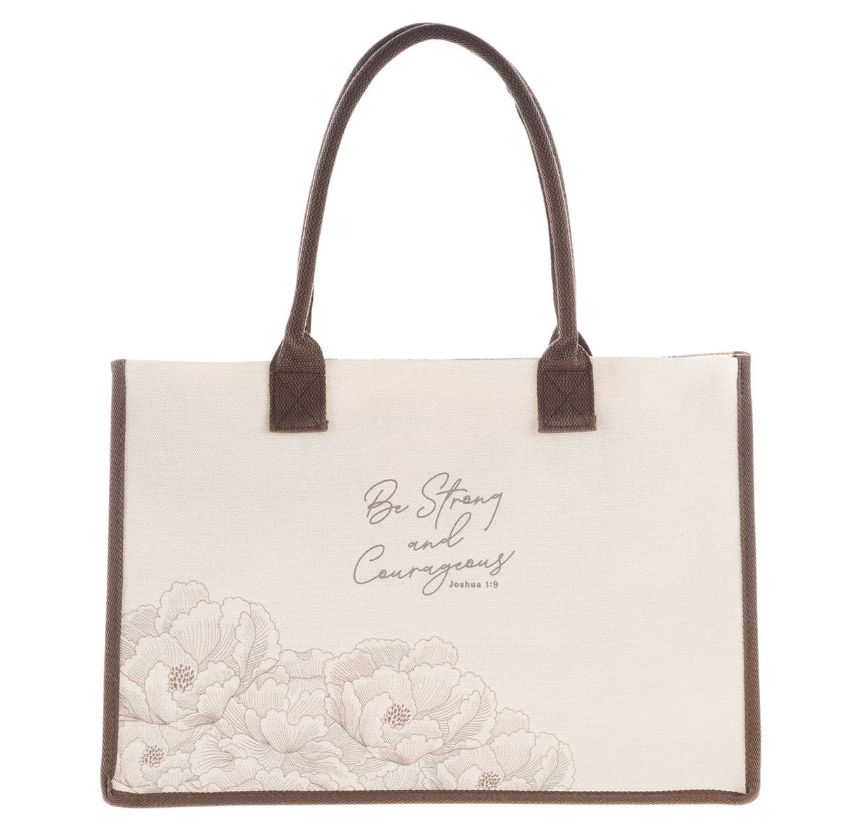 Be Strong and Courageous Floral Canvas Tote Bag - Joshua 1:9