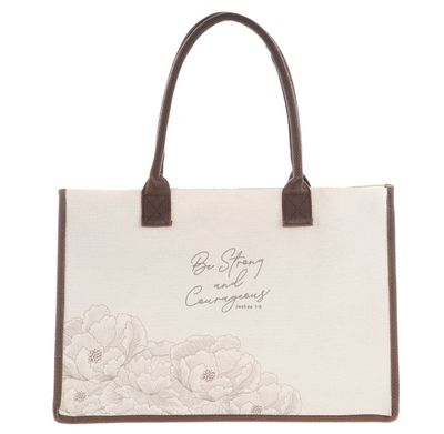 Be Strong and Courageous Floral Canvas Tote Bag - Joshua 1:9