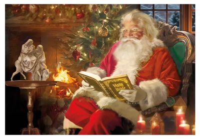 Santa Reading The Bible Boxed Christmas Glitter Cards 10 Pk