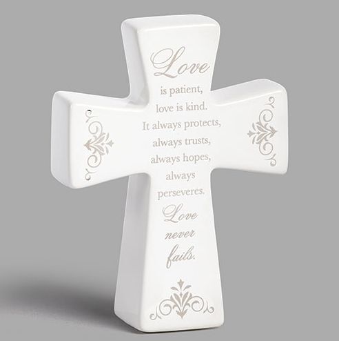 4.5&quot;H LOVE IS PATIENT CROSS CERAMIC