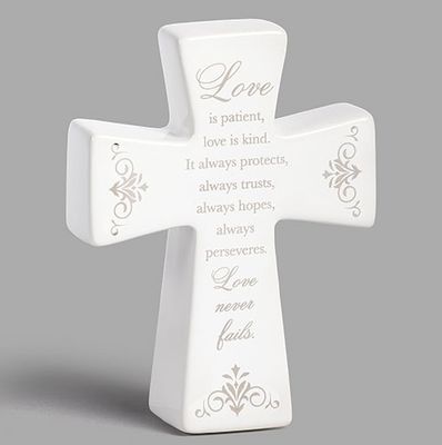 4.5&quot;H LOVE IS PATIENT CROSS CERAMIC