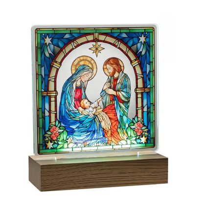 Tabletop Decor   Holy Family LED Light Up Stained Glass- No Box