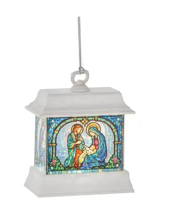 Ornament   Holy Family Stained Glass Mini Shimmer  4 1/2 Inches High