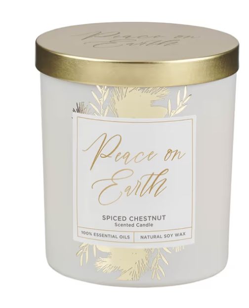 Glass  Candle  with  Metal  Lid  Peace  on Earth