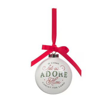 Ornament Round Let Us Adore Him White