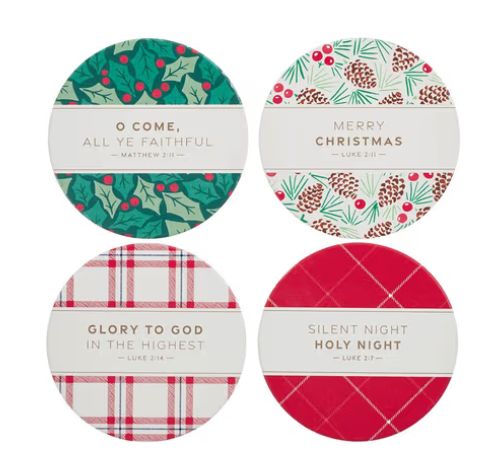 Coaster Set 4pc Christmas Plaid