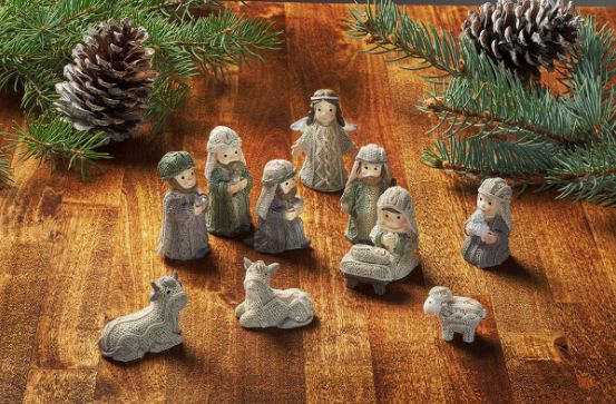 Set  of  11,  Resin  Knitted  Nativity  Set, White, 3&quot;H