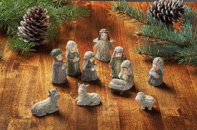 Set  of  11,  Resin  Knitted  Nativity  Set, White, 3&quot;H