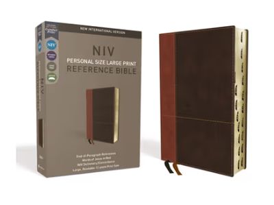 NIV, Personal Size Reference Bible, Large Print, Imitation Leather, Brown, Indexed, Red Letter Edition, Comfort Print