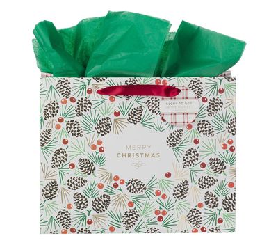 Gift Bag LG Landscape Merry Christmas Plaid Luke 2:14