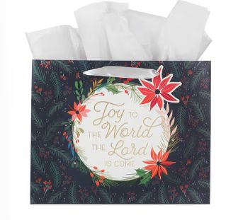 Gift Bag LG Landscape Joy to the World Poinsettia