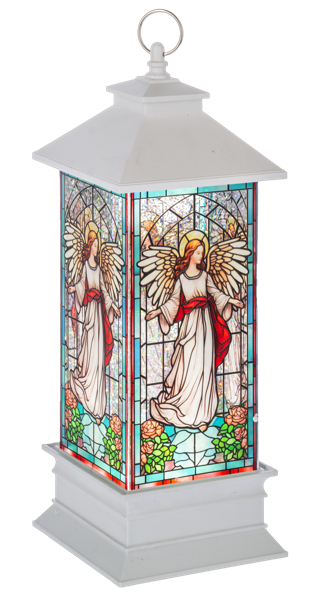 LED Light Up Stained Glass Shimmer Angel Lantern