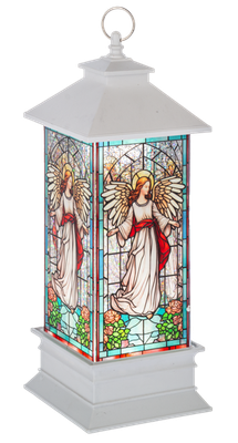 LED Light Up Stained Glass Shimmer Angel Lantern