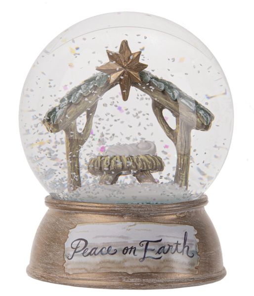 Watercolor Baby in Manger Globe - Peace on Earth