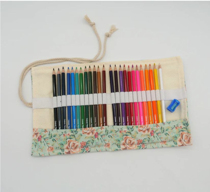 Coloring Pencil Roll Up Fabric Pouch - Pencils Included