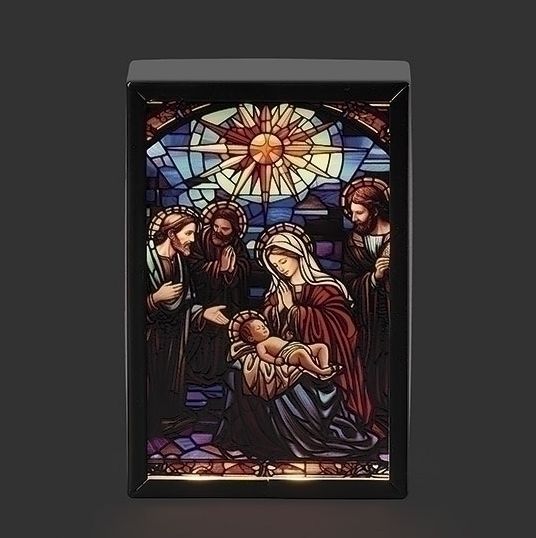 5.5"H LIGHTED STAINED GLASS NATIVITY
