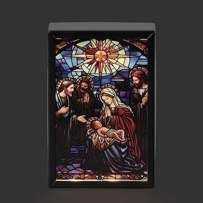 5.5"H LIGHTED STAINED GLASS NATIVITY