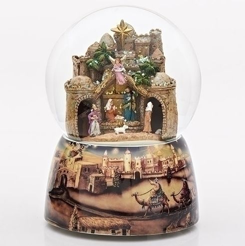 7"H MUSICAL BETHLEHEM DOME ROTATING KINGS