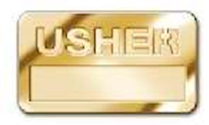 Badge-Usher W/Cut Out Lettering-Magnetic Back-Brass