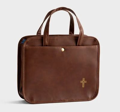 Gold Cross - Faux Leather Bible Tote and Organizational Bag