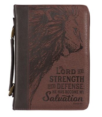 Strength and Defense Walnut-Brown Faux Medium Leather Classic Bible Cover- Exodus 15:2