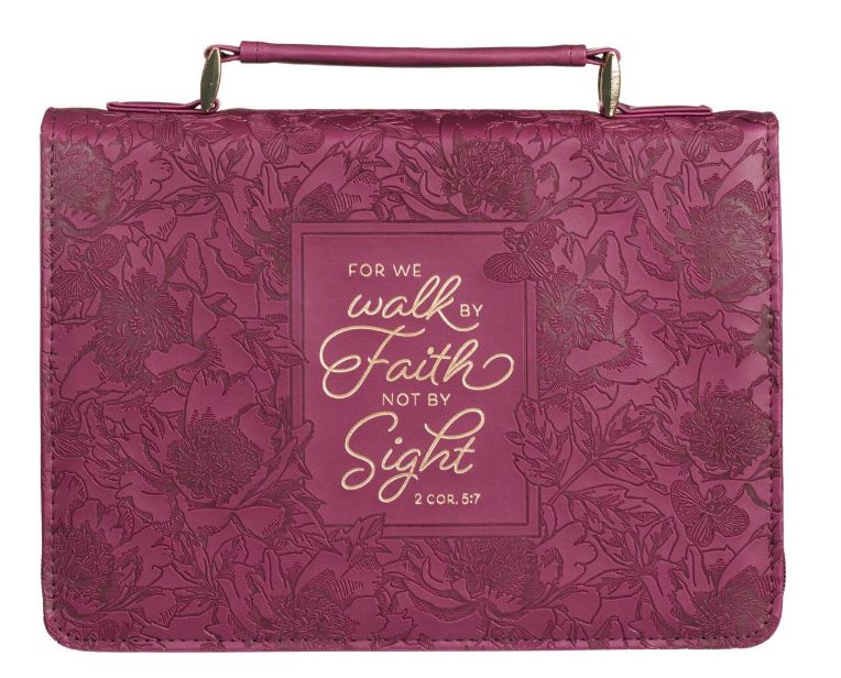 Walk by Faith Ruby Red Faux Medium Leather Fashion Bible Cover - 2 Corinthians 5:7