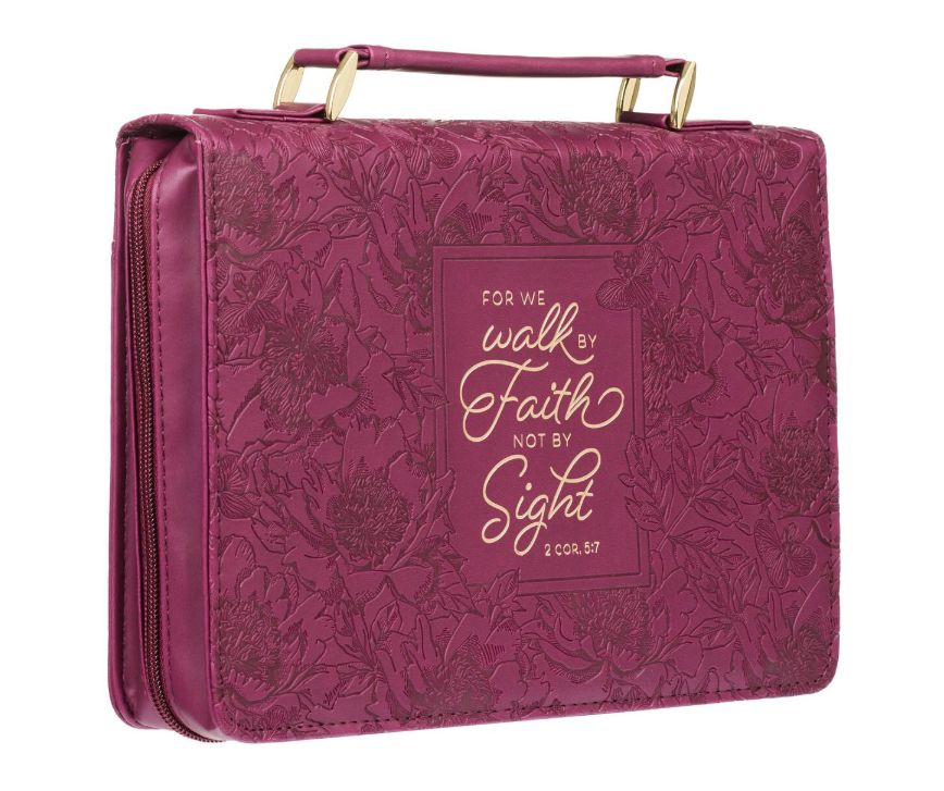 Walk by Faith Ruby Red Faux Large Leather Fashion Bible Cover - 2 Corinthians 5:7
