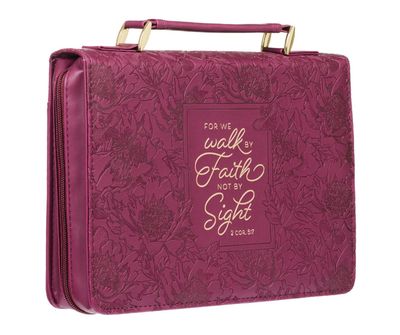Walk by Faith Ruby Red Faux Large Leather Fashion Bible Cover - 2 Corinthians 5:7