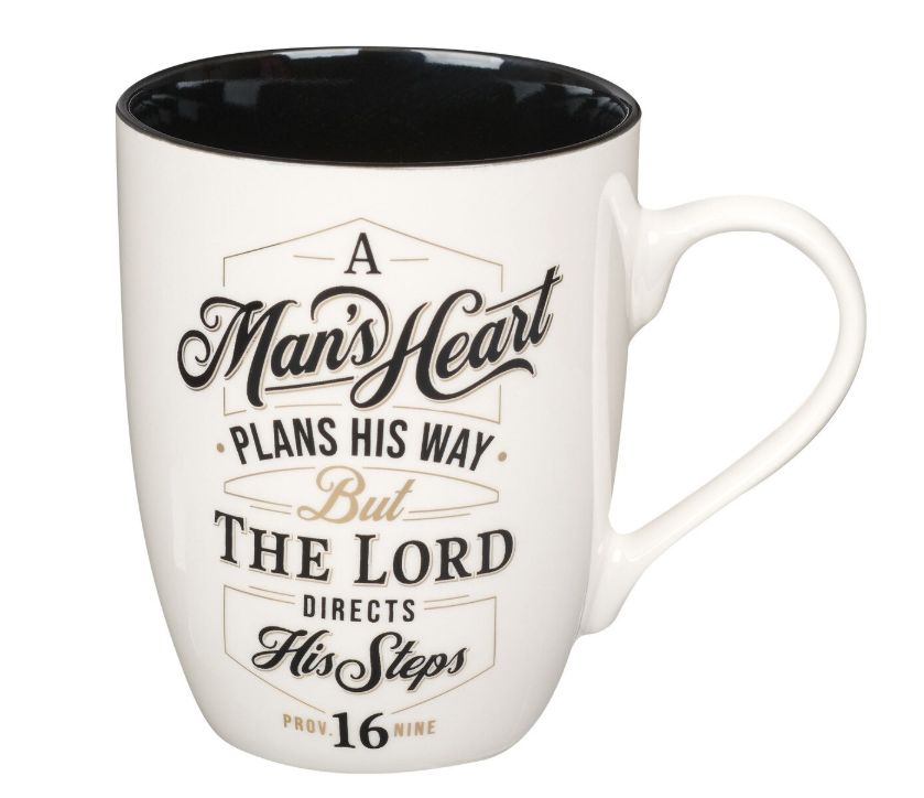 The Lord Directs His Steps White and Black Ceramic Coffee Mug - Proverbs 16:9