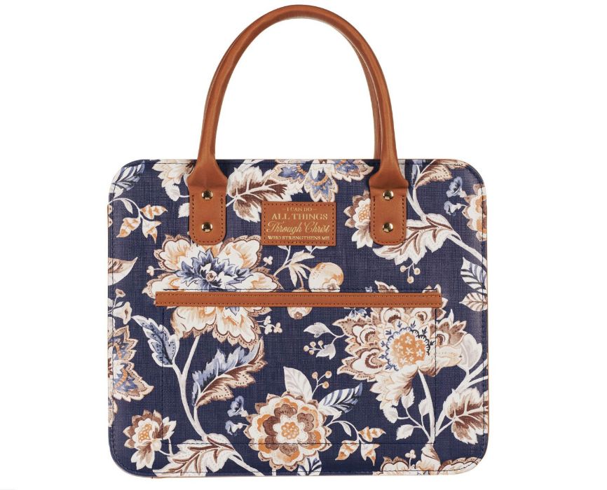 I Can Do All Things Toffee Brown and Navy Purse-style Bible Cover - Philippians 4:13