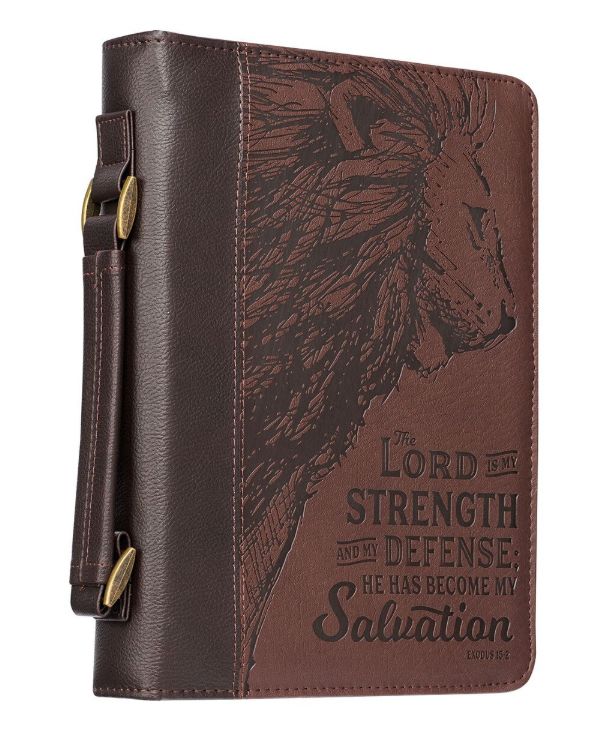 Strength and Defense Large Walnut-Brown Faux Leather Classic Bible Cover- Exodus 15:2