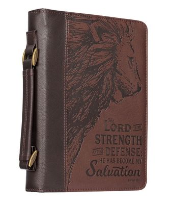 Strength and Defense Large Walnut-Brown Faux Leather Classic Bible Cover- Exodus 15:2