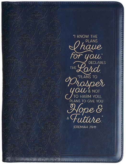 I Know the Plans Flowering Trellis Navy Blue Faux Leather Executive Padfolio - Jeremiah 29:11