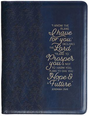 I Know the Plans Flowering Trellis Navy Blue Faux Leather Executive Padfolio - Jeremiah 29:11